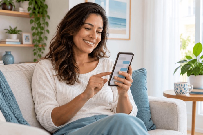 Paciente agendando a avaliação pelo celular